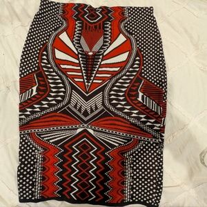 K Glam Red and Black Geometric Knit Pencil Skirt - XL